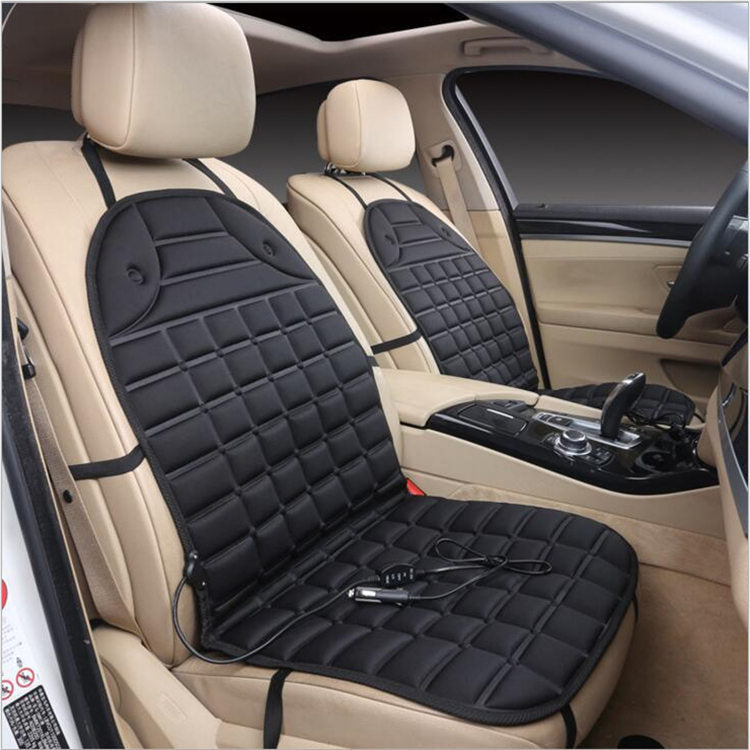 Automobile heating cushion with 12V car charger and USB plug, providing comfortable warmth for vehicle seats during cold weather.